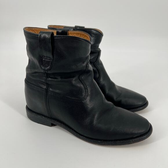 Isabel Marant Crisi Boot EU 37 US 7 Black Leather Hidden Wedge Slouchy Western - Picture 1 of 10